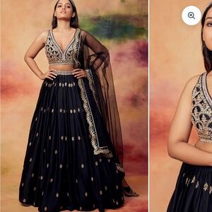 Elegant Black and Gold Embroidered Lehenga